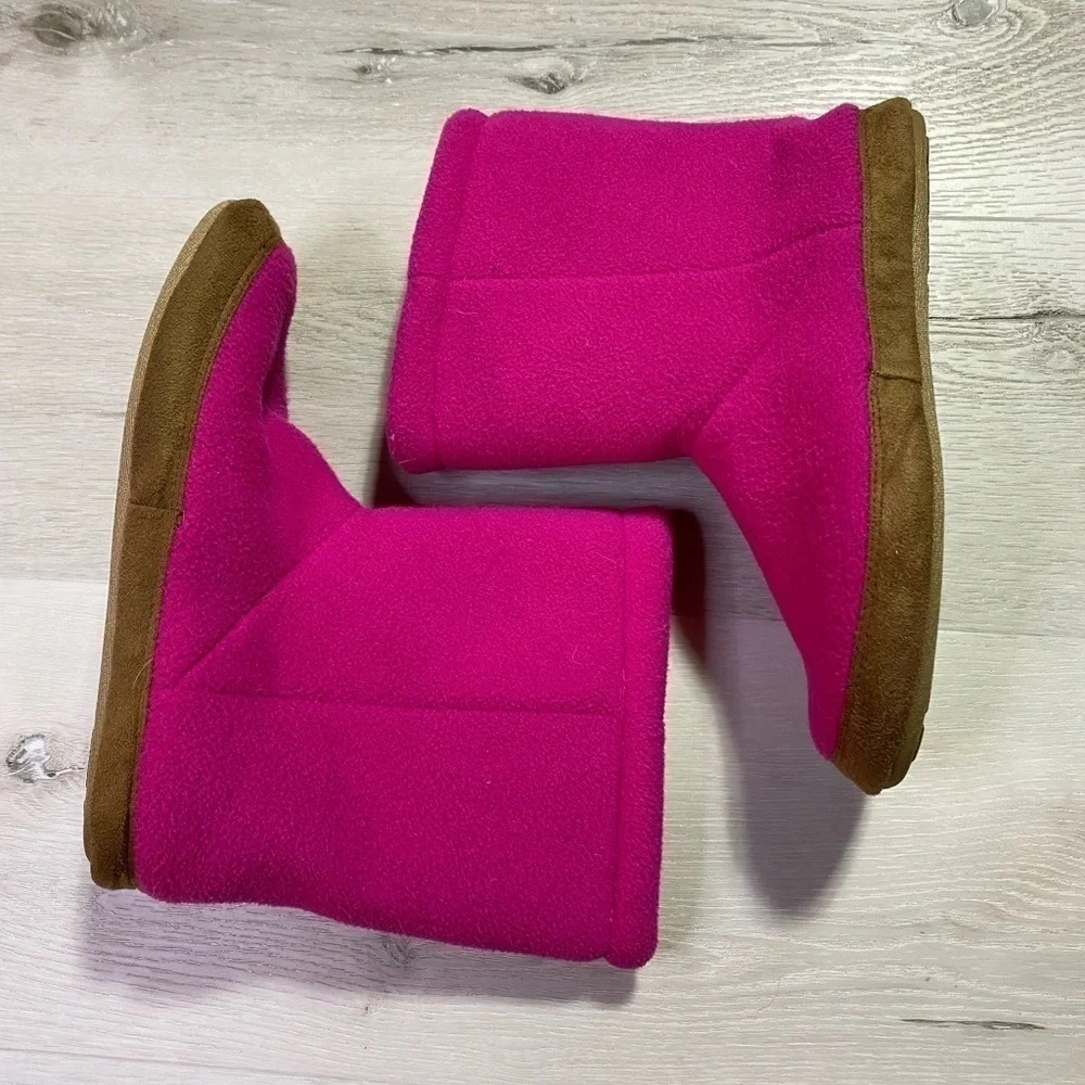 Lands End Kids Pink Fleece Slipper Booties, Size 5